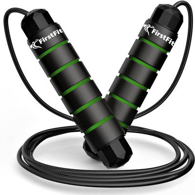 FirstFit Tangle-Free Rapid Speed Skipping Rope Ball Bearing Adjustable Exercise Jump Rope Ball Bearing Skipping Rope(Black, Green, Length: 300 cm)