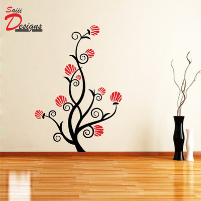 Decals Point 49 cm Red branch tree Wall Sticker to add life to your Walls (Medium) Self Adhesive Sticker(Pack of 1)