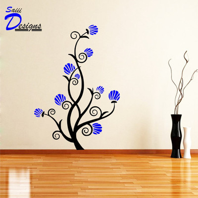 Decals Point 48 cm Blue branch tree Wall Sticker to add life to your Walls (Medium) Self Adhesive Sticker(Pack of 1)
