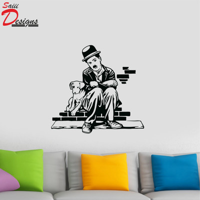 Decals Point 48 cm Charlie Chaplin Wall Sticker to add life to your Walls (Medium) Self Adhesive Sticker(Pack of 1)