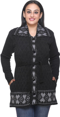 PIPASA WOMEN Self Design Collared Neck Casual Women Black, Grey Sweater