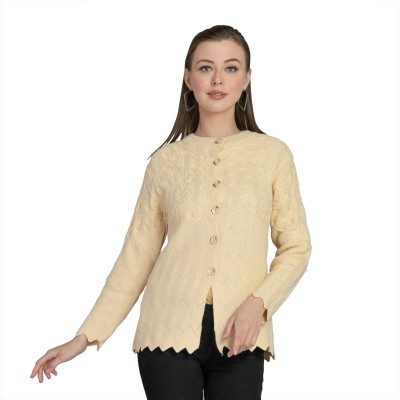 lady willington Embroidered Round Neck Casual Women Brown Sweater