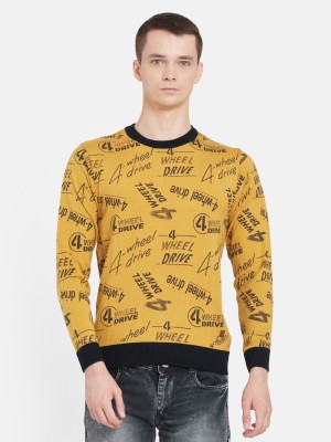 DUKE Printed Round Neck Casual Men Yellow, Black Sweater