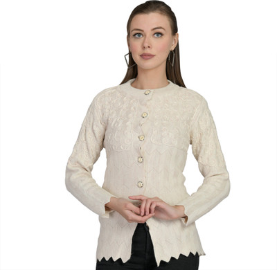 lady willington Embroidered Round Neck Casual Women Beige Sweater