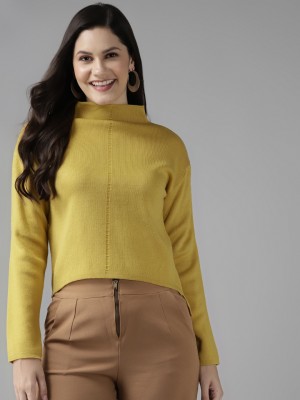 CAYMAN Self Design Turtle Neck Casual Women Yellow Sweater