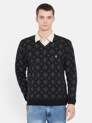 DUKE Printed V Neck Casual Men Black Sweater