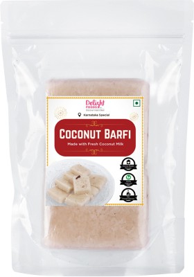 Delight Foods Mouth Melting Homemade Coconut Barfi - 325g - 16 pieces Pack || Thengai Burfi / Nariyal Barfi / Coconut Burfi / Kobbari Louju || Pouch(325 g)