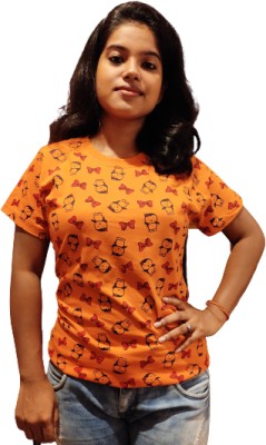 IndiazTrend Printed Women Round Neck Orange T-Shirt