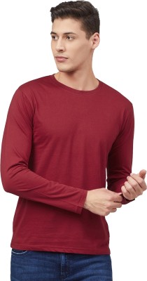 Organic Chics Solid Men Round Neck Maroon T-Shirt