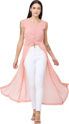 BOOI Casual Solid Women Pink Top