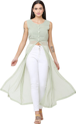 BOOI Casual Solid Women Light Green Top