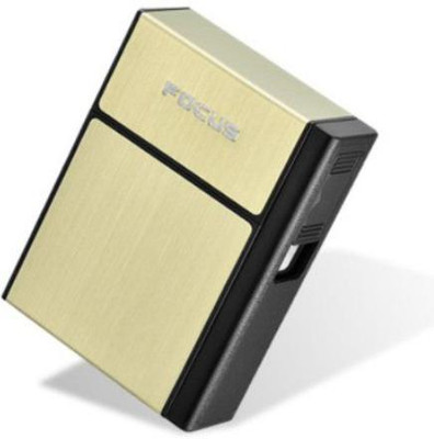 Huayue ™ JD-YH035C Cigarette Holder 20 Pc Storage Box In Build Electric Rechargeable Electric Lighter Flameless Windproof USB Rechargeable Cigarette Lighter(Golden)