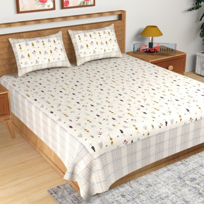 eCraftIndia 180 TC Cotton Double Floral Flat Bedsheet(Pack of 1, Yellow and White)