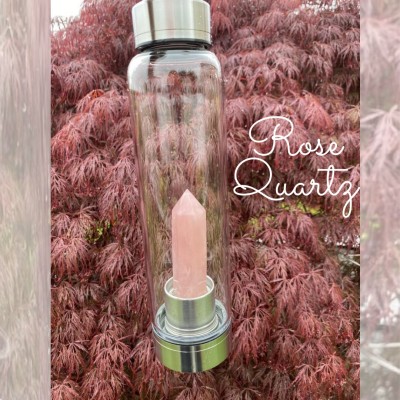 JCH Rose Quartz Crystal Water Bottle 500 ml Bottle(Pack of 1, Pink, Glass, Steel)