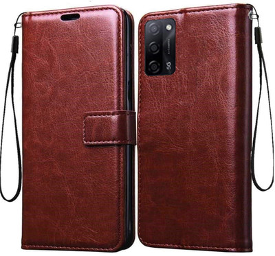 TINGTONG Flip Cover for Oppo A53s 5G, Oppo A16 4G(Brown, Cases with Holder, Pack of: 1)