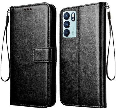 TINGTONG Flip Cover for Oppo Reno6 5G(Black, Cases with Holder, Pack of: 1)