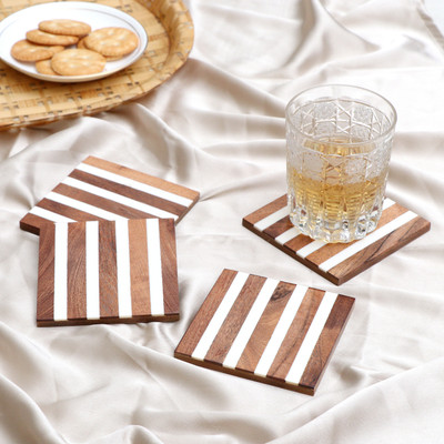 DULI Square Medium Density Fibreboard Coaster(Pack of 4)
