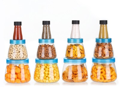 Serenity Plastic Cereal Dispenser  - 1200 ml, 600 ml, 124 ml(Pack of 12, Blue)