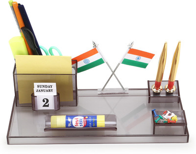 Frik 5 Compartments Acrylic Pen Stand(Smoke Black)