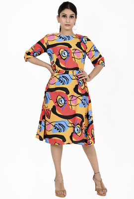 Matkewalaz Women A-line Black Knee Length Dress