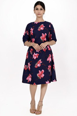 Matkewalaz Women A-line Black Knee Length Dress