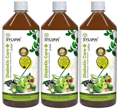 SYLVAN AYURVEDA DIABETIC CARE+ JUICE | MIXTURE OF KARELA JAMUN NEEM ALOEVERA GURMAR HARITAKI BHARATAKI AMLA - VALUE PACK OF - 3(3 x 1000 ml)