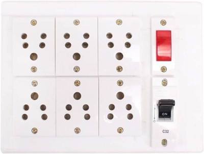 OsmiumPro PVC Extension Board 6 Sockets, 1 Indicator & 1 MCB 2 Meter Wire 6 A Three Pin Socket
