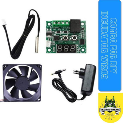 TechSupreme Combo for DIY Incubator W1209 12V DC Digital Temperature Controller Board with 12v 2amp charger and 3 inch fan Electronic Components Temperature Sensor and Controller Temperature Sensor and Controller Electronic Hobby Kit