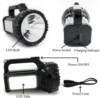 Cinefx Emergency Search Torch Light 100W With side tube High power Long Range upto 2 Km 8 hrs Torch Emergency Light(Black)