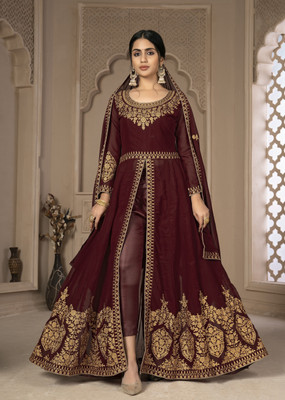 Divine Exim Georgette Embroidered, Self Design Gown/Anarkali Kurta & Bottom Material