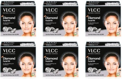 VLCC Party Glow Diamond Facial Kit (6 Items in single box) - Pack of 6 (50 GM X 6) For Skin Polishing and Purification(36 x 8.33 g)