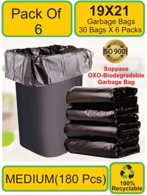 Soppase OXO-BioDegradeable Garbage Bag Small(19X21 Inch) (48X54 Cm) Black Pack Of 6 Rolls(Each Roll Has 30 Pcs) Medium 15 L Garbage Bag  Pack Of 180(180Bag )