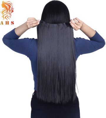 A H S 24 Inch Long Synthetic Straight clip in extensions and wig for womens (black) Hair Extension