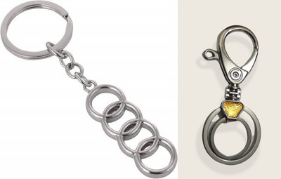 Deethyas Fashion Audi Car 4 Rings Metal Logo And One Press Lock Open Metallic Hook Combo Pack of 2 Key Chain