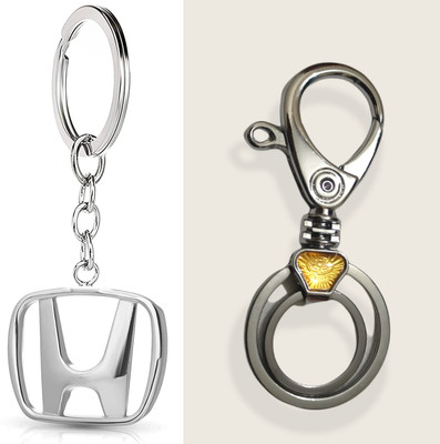 Deethyas Fashion Honda Car Metal Logo Double Sided View And One Press Lock Open Metallic Hook Combo Pack of 2 Key Chain