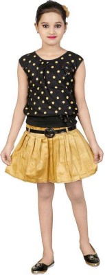 KAVSHIL Girls Party(Festive) Top Skirt(BLACK, gold)