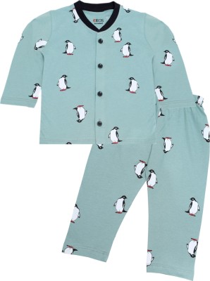 3BROS Kids Nightwear Baby Boys & Baby Girls Printed Cotton Blend(Light Green Pack of 1)