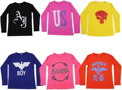 DIAZ Boys Graphic Print Cotton Blend T Shirt(Multicolor, Pack of 6)