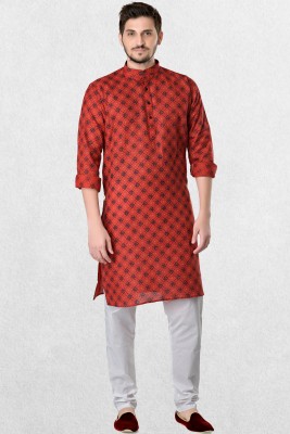 Shiwam Ethnix Men Geometric Print Straight Kurta(Red)