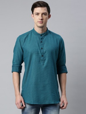 Cross Court Men Solid Straight Kurta(Dark Blue)