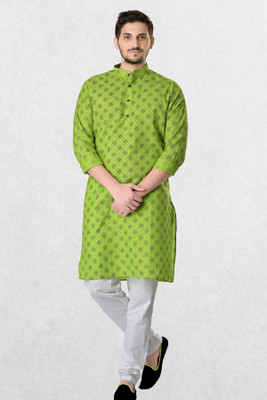 Shiwam Ethnix Men Geometric Print Straight Kurta(Green)