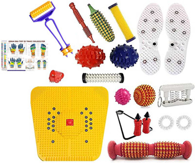 netclub NC-1209 2000 01sw Acupressure Massager & Sujok Therapy Tools Combo Kit For Stress and Pain Relief With Bio-Magnetic Power Foot Mat & Shoe Sole Foot Roller-Pyramidal Cuts Wooden with accupressure chart massager Massager(Multicolor)