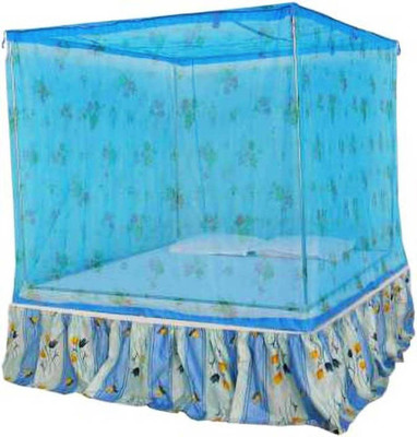 shriji creation HDPE - High Density Poly Ethylene Adults Washable 6X7 FEET PRINTED BLUE MOSQUITO NET Mosquito Net(PRINTED BLUE, Bed Box)