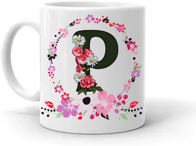 Ser Ak Alphabet P Designer Ceramic Coffee Mug(325 ml)