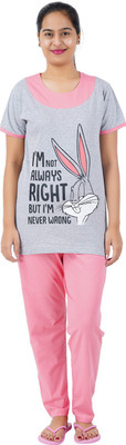 GOKUL FASHION Women Printed, Solid Grey Top & Pyjama Set