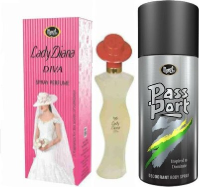 MONET PASSPORT BLACK DEO & DIVA PERFUME Body Spray  -  For Men & Women(210 ml, Pack of 2)