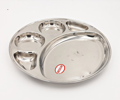 SHLINCO Stainless Steel Round Plate - 4 Partition Divided, Lunch/Dinner/Bhojan/Thali Plates - 1 Unit - Diameter - 30 cm Sectioned Plate