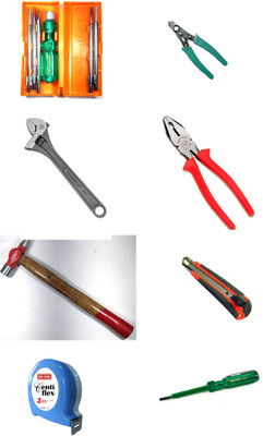 TAPARIA /FREEMAN 1621-8 Plier 1172-10 Adjustable Wrench 812 5in1 Screw Driver Kit WS06 Wire Stripper 814 Neon BulbTester SK1 Snap off Cutter Measuring Tape CP200 Hammer Pack of 8 Hand Tool Kit(8 Tools)