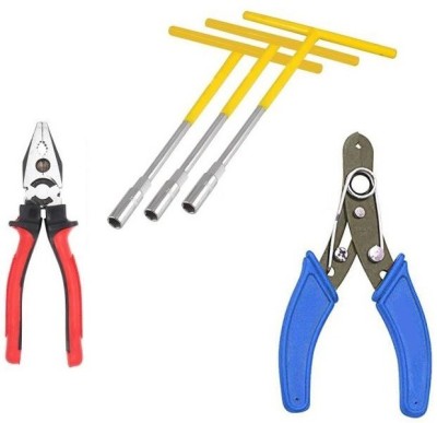 vyas 8mm,10mm,13mm t spanner pack of 3 combo Single Sided T Type Wrench, Multipurpose Combination Hand Tool Plier Lineman Plier And Wire Stripper & Cutter For Home Use Wire Cutter Hand Tool Kit(5 Tools)