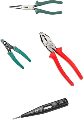 TAPARIA 1621-8 Plier 210mm 1420-6 Long Nose Plier WS06 Wire Stripper MDT-81 Digital Tester Pack of 4 Hand Tool Kit(4 Tools)